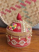 Lacework-Red-wooden-wedding-Sindur-box at Shilphaat