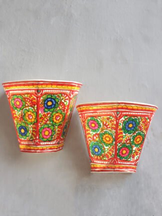 Multicolour-floral-handcrafted-leather-wall--Lamp-Pair