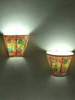 Multicolour-floral-tholu-bommalata-wall--Lamp-Pair