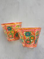 Multicolour-floral-traditional-leather-wall--Lamp-Pair