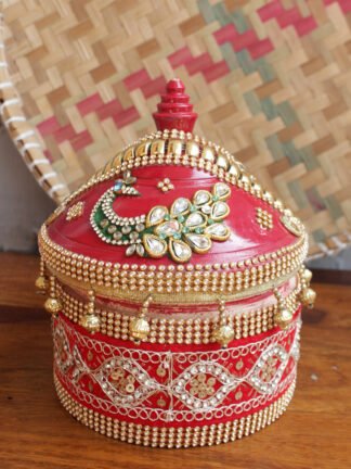 Peacocks,-Red-wooden-Sindoor-box at Shilphaat