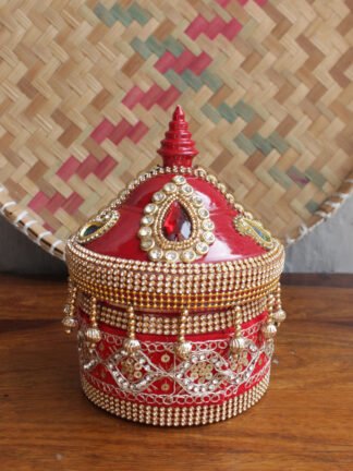 Red-Crystal-lace-wedding-Sindur-box at Shilphaat.com