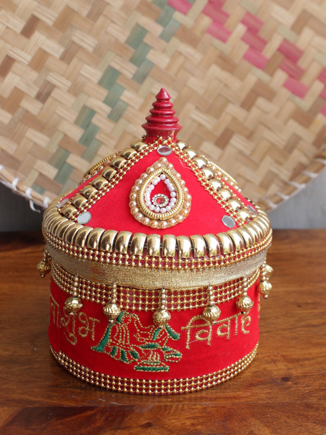 Red-Shubh-vivah-lace-wooden-sindur-box Red-Shubh-vivah-lace-wooden-sindur-box