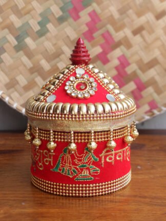 Red-Shubh-vivah-lacework-wood-sindoor-box