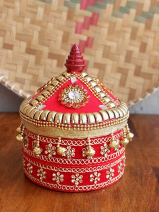 Red-velvet-and-crystal-Lace-marriage-sindur-dan at Shilphaat