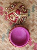 Red-zari-and-crystal-lace-wooden-Sindur-box