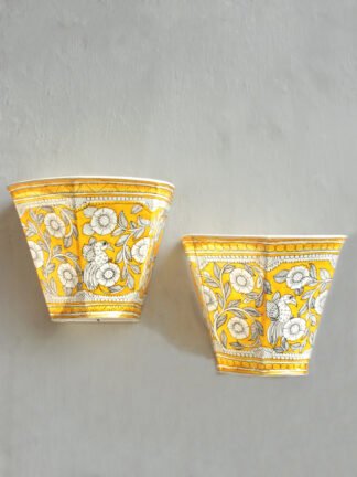 Yellow-and-off-white-artistic-leather-wall--Lamp-Pair