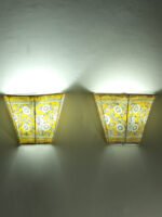 Yellow-and-off-white-tholu-bommalata-wall--Lamp-Pair